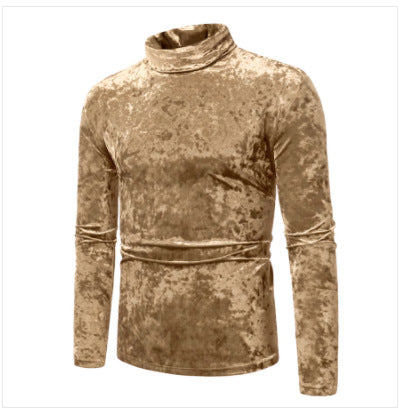 Men's figure-hugging velvet polo collar long sleeve shirt with stretch content Mune Fashion