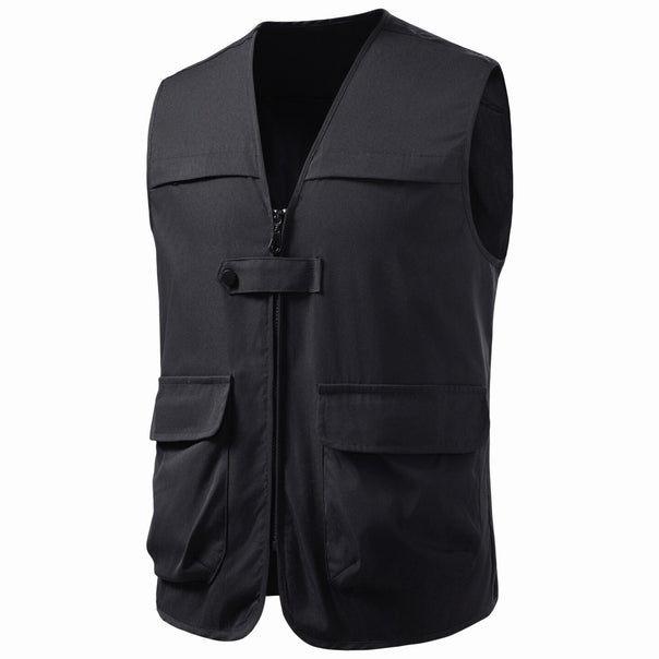 Men's Multifunctional Utility Vest with Front Zipper and Multiple Pockets Mune Fashion