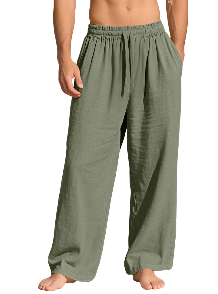 Men's lightweight linen lounge pants with elastic waistband and side pockets Mune Fashion