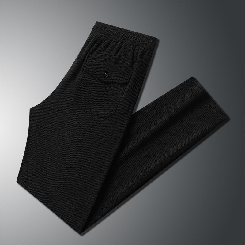 Men Straight-Leg Ribbed Structure Lounge Pants with Elastic Waistband and Flap Pocket Mune Fashion