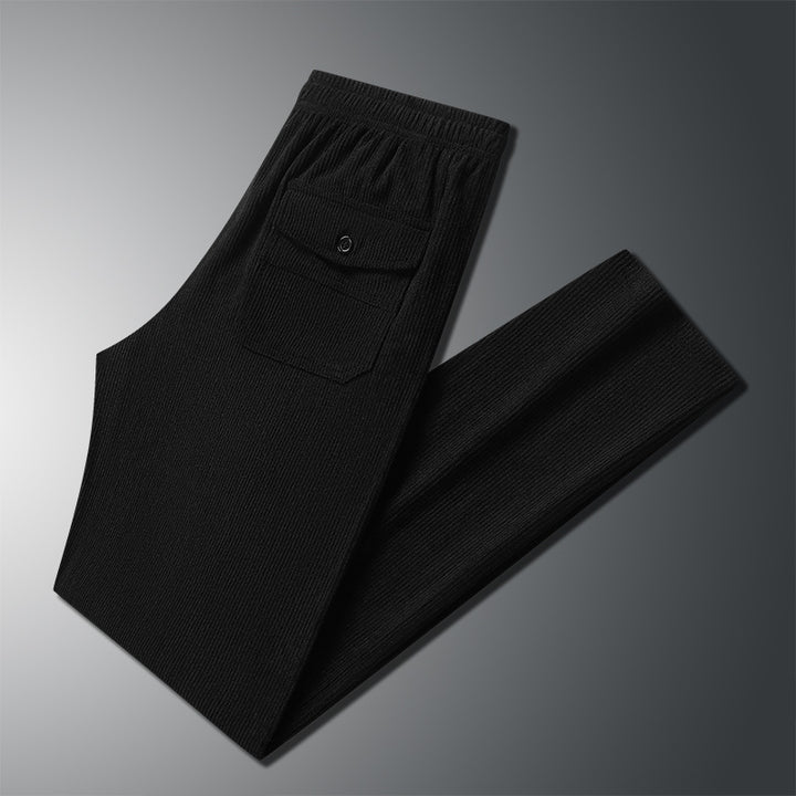 Men Straight-Leg Ribbed Structure Lounge Pants with Elastic Waistband and Flap Pocket Mune Fashion