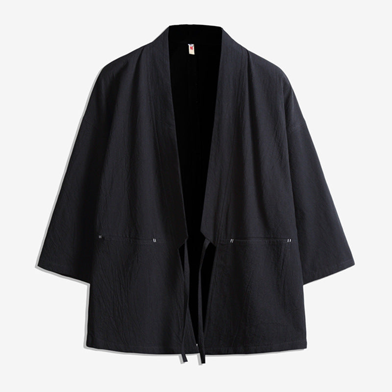 Unisex light Kimono jacket made of a lightweight cotton blend with a loose fit and tie belt Mune Fashion