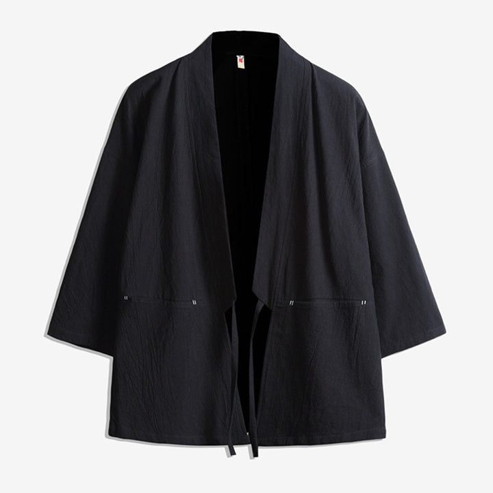 Unisex light Kimono jacket made of a lightweight cotton blend with a loose fit and tie belt Mune Fashion