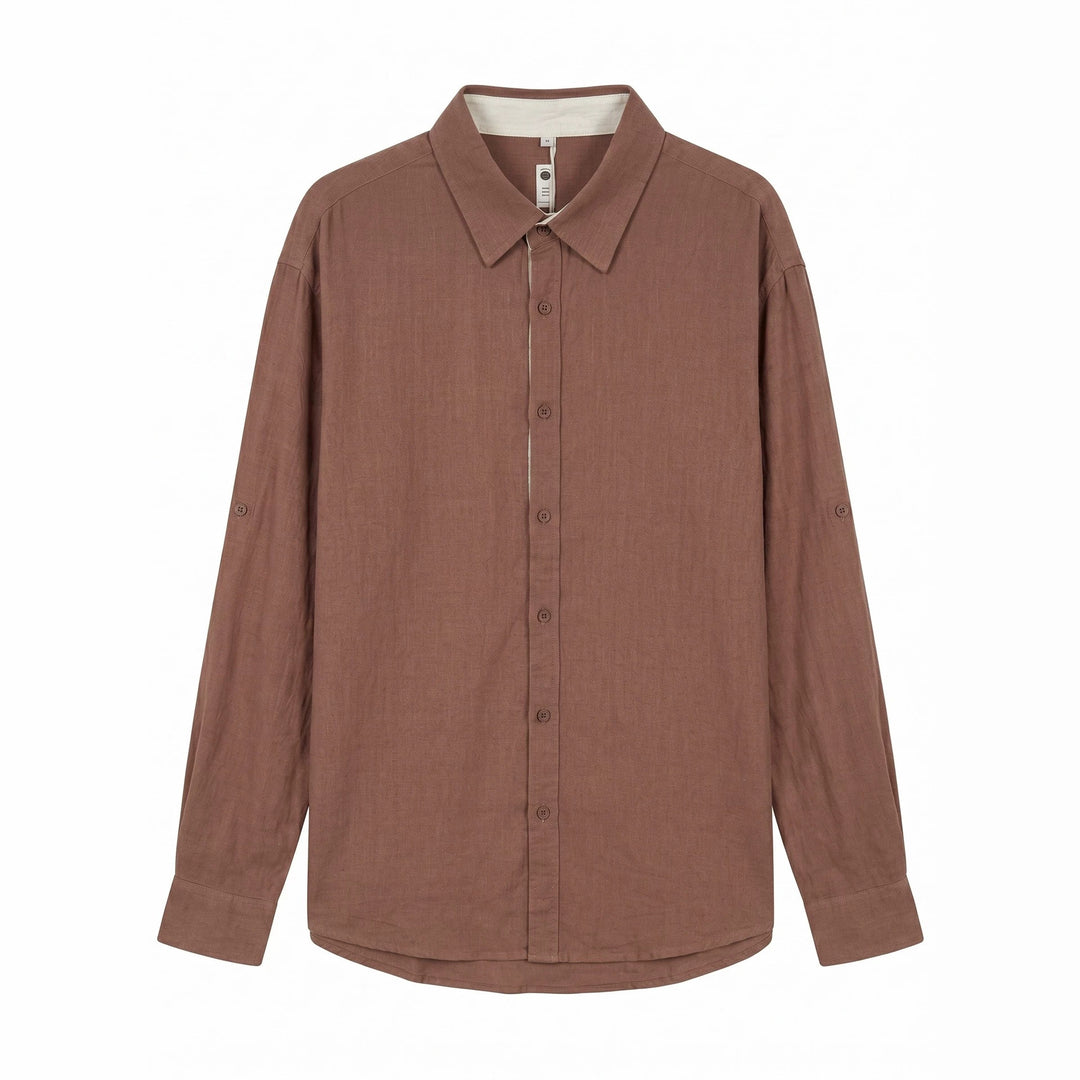 Unisex Lightweight Oversized Shirt in Linen Look with Kent Collar and Sleeve Tab Mune Fashion