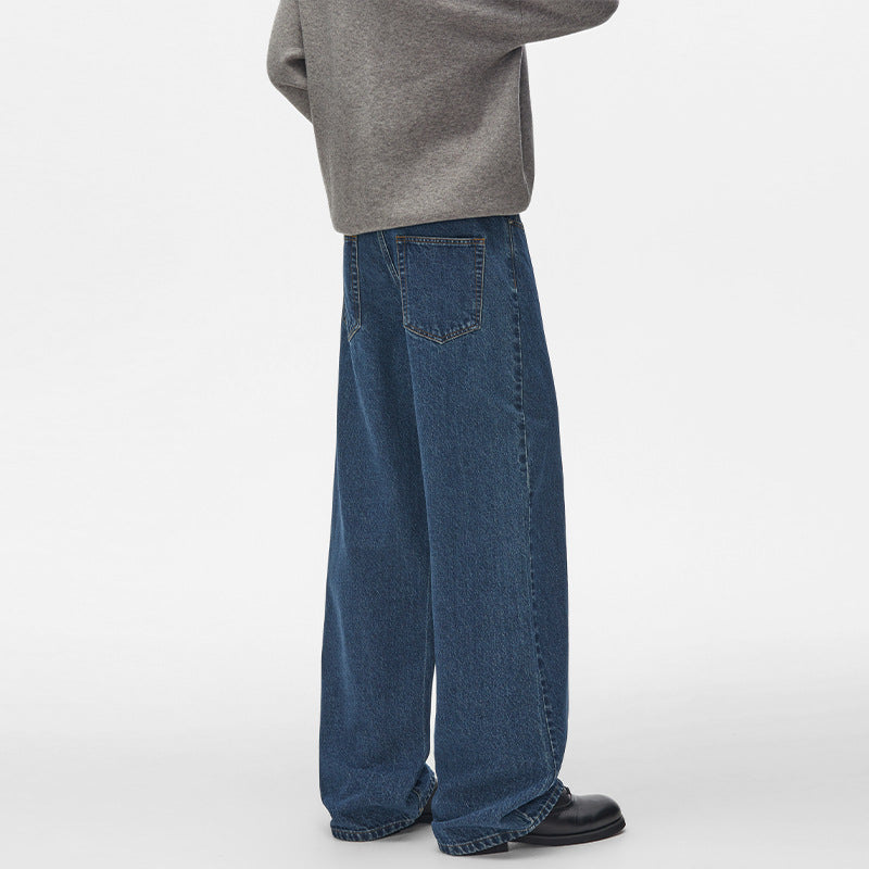 Men's Extra Wide High-Cut Denim Pants with Ultra-Long Hem and Straight Leg Mune Fashion