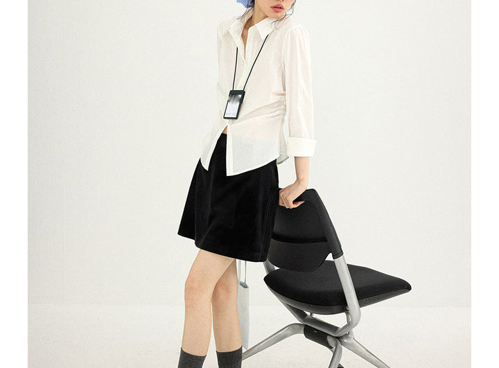 Women's Classic Shirt Blouse with Fine Stripe Pattern Mune Fashion