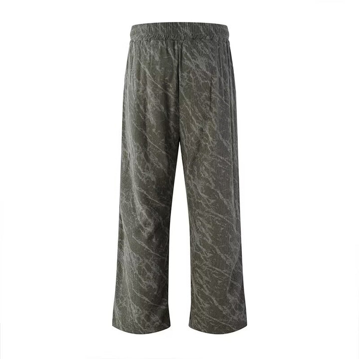 Men's Wide Cargo-Baggy Pants with Drawstring Waist, Flap Pockets & Technical Marble Print Mune Fashion