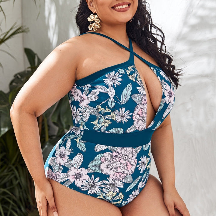 Women's One-Piece Swimsuit with Transparent Inserts and Floral Design Mune Fashion