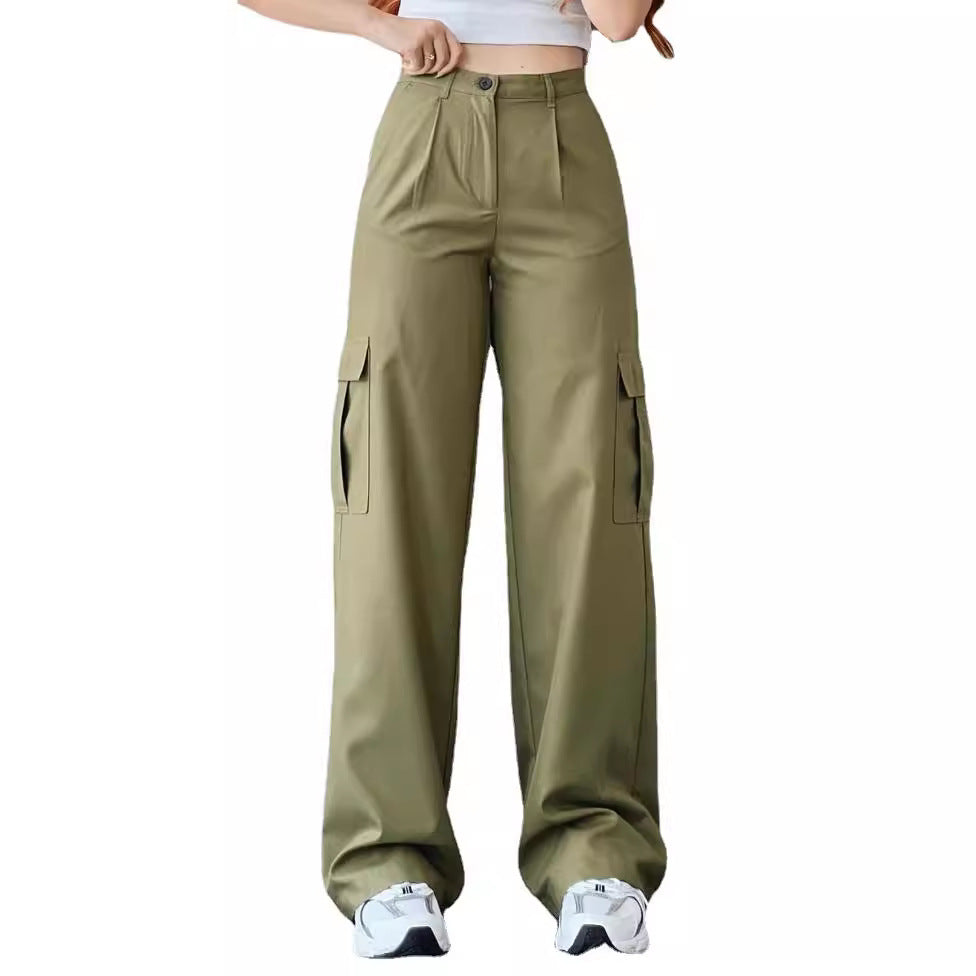 Women's cargo pants with high waist, straight leg and patch pockets Mune Fashion