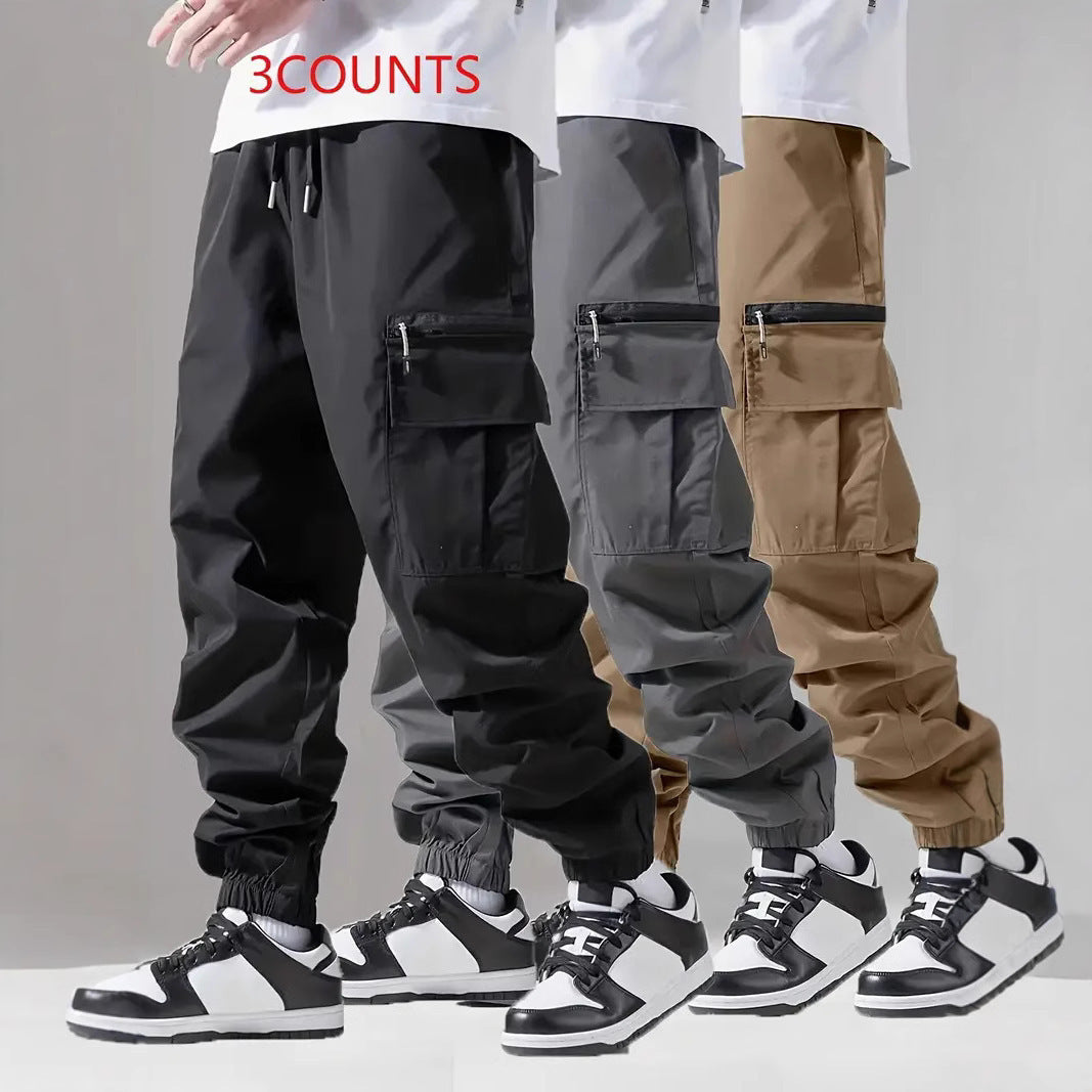 Men's Utility Cargo Jogging Pants with Drawstring, Ankle Cuffs & Zipper Leg Pocket Mune Fashion
