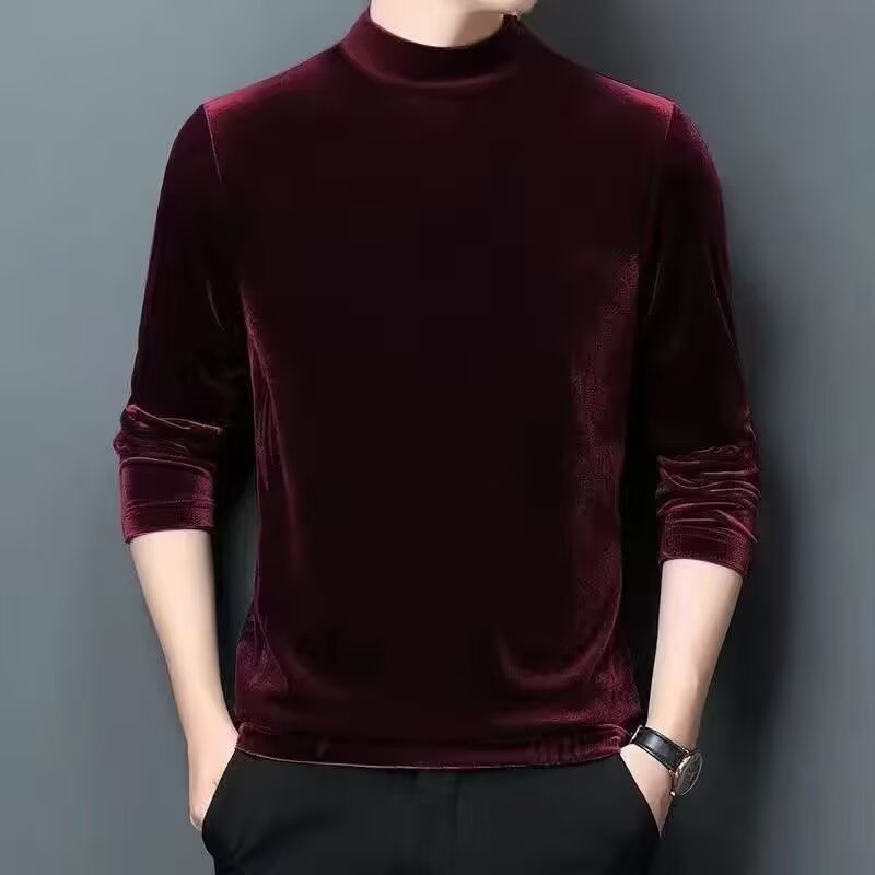 Men's Fine Velvet Half-Roll Neck Sweater Slim-Fit Mune Fashion