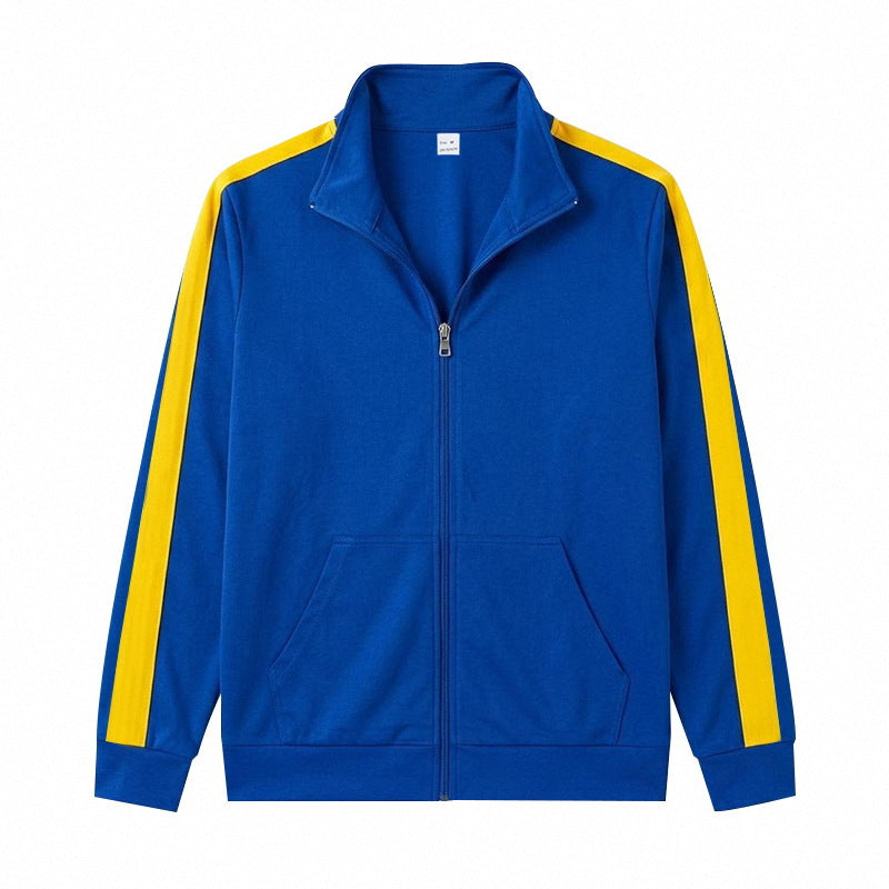 Men's Retro Track Jacket with Contrast Stripes and Stand-Up Collar Mune Fashion