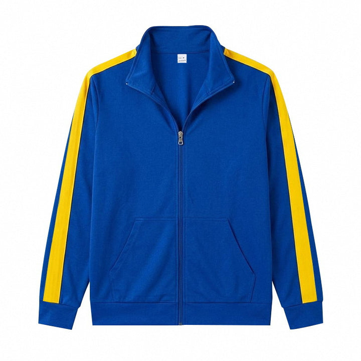 Men's Retro Track Jacket with Contrast Stripes and Stand-Up Collar Mune Fashion
