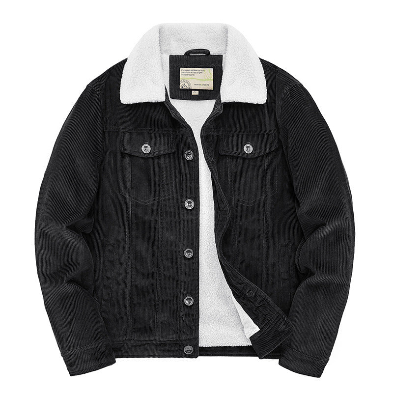 Men's cord worker jacket with continuous teddy lining, shirt collar, and chest pocket Mune Fashion