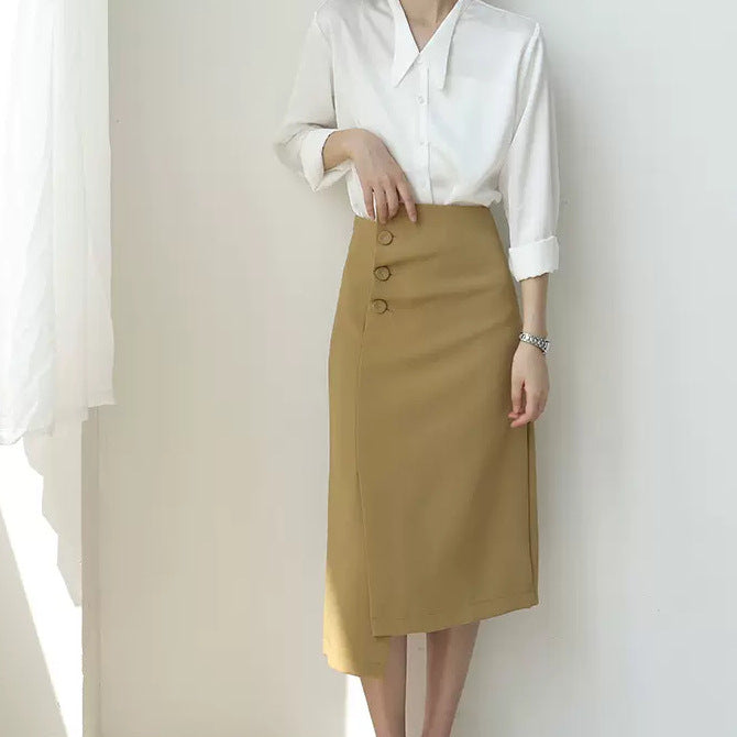 Ladies Elegant Pencil Skirt with Asymmetrical Cut Mune Fashion