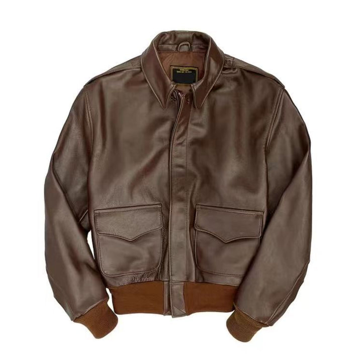 Men's Flight Jacket Made Of High-Quality Lamb Leather with Practical Pockets and Elastic Cuffs Mune