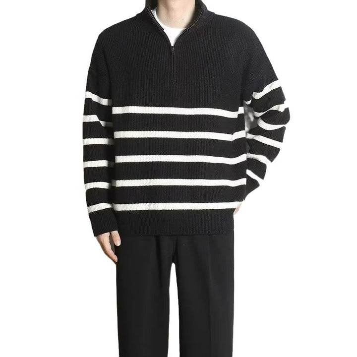 Men's chunky knit sweater with zipper and stripes Mune Fashion