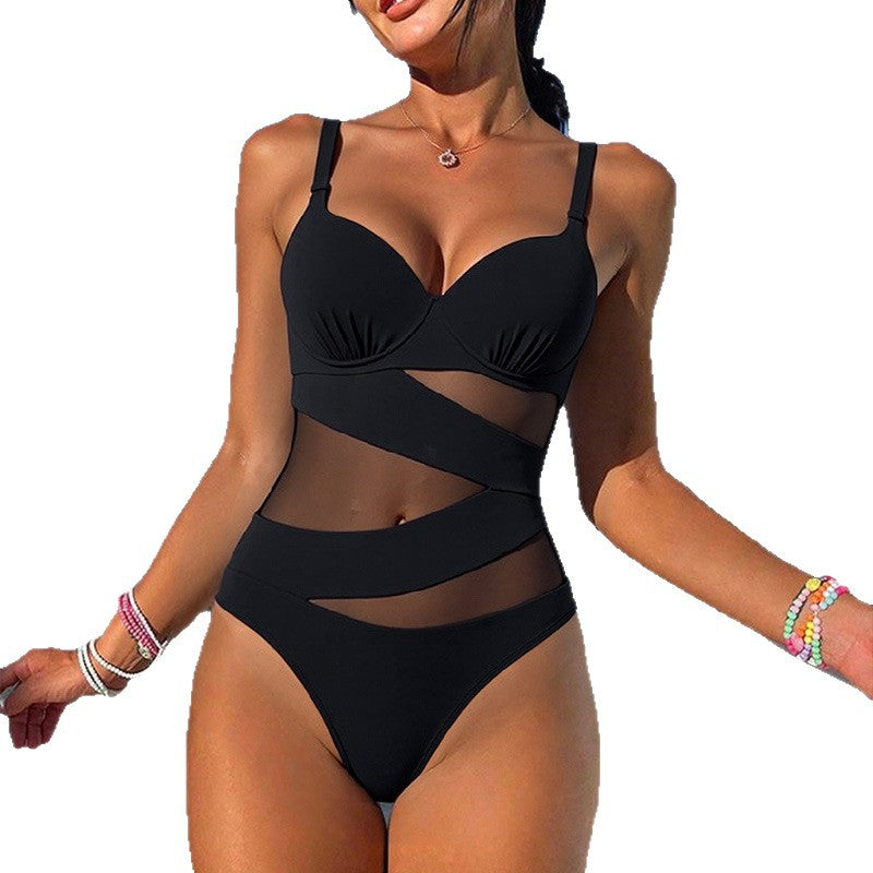 Women's One-Piece Swimsuit with Sophisticated Transparent Design Mune Fashion