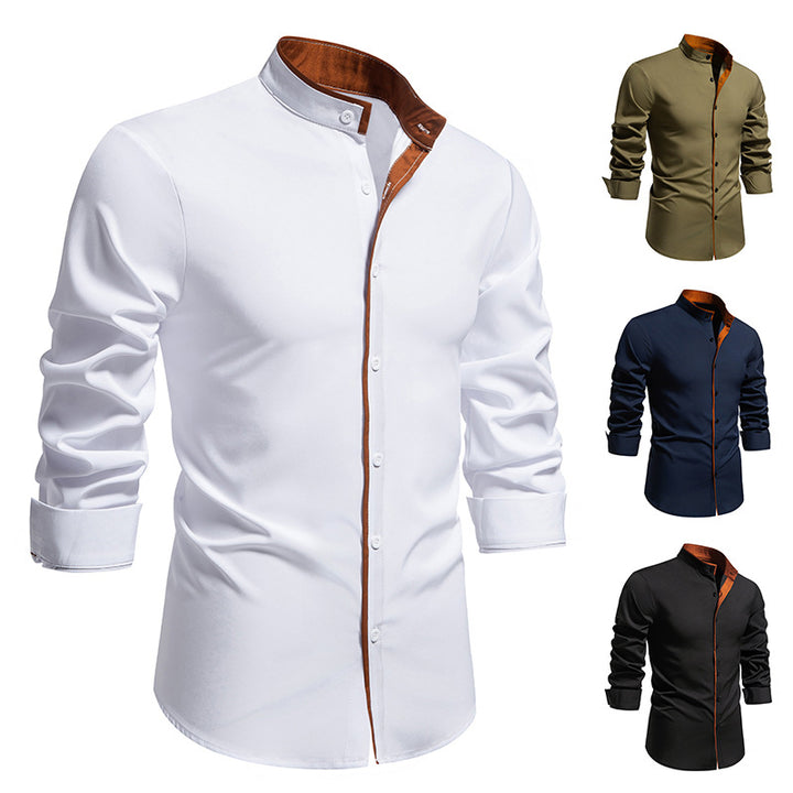 Men's slim fit shirt with stand-up collar, contrasting piping, and stretch cotton blend Mune Fashion