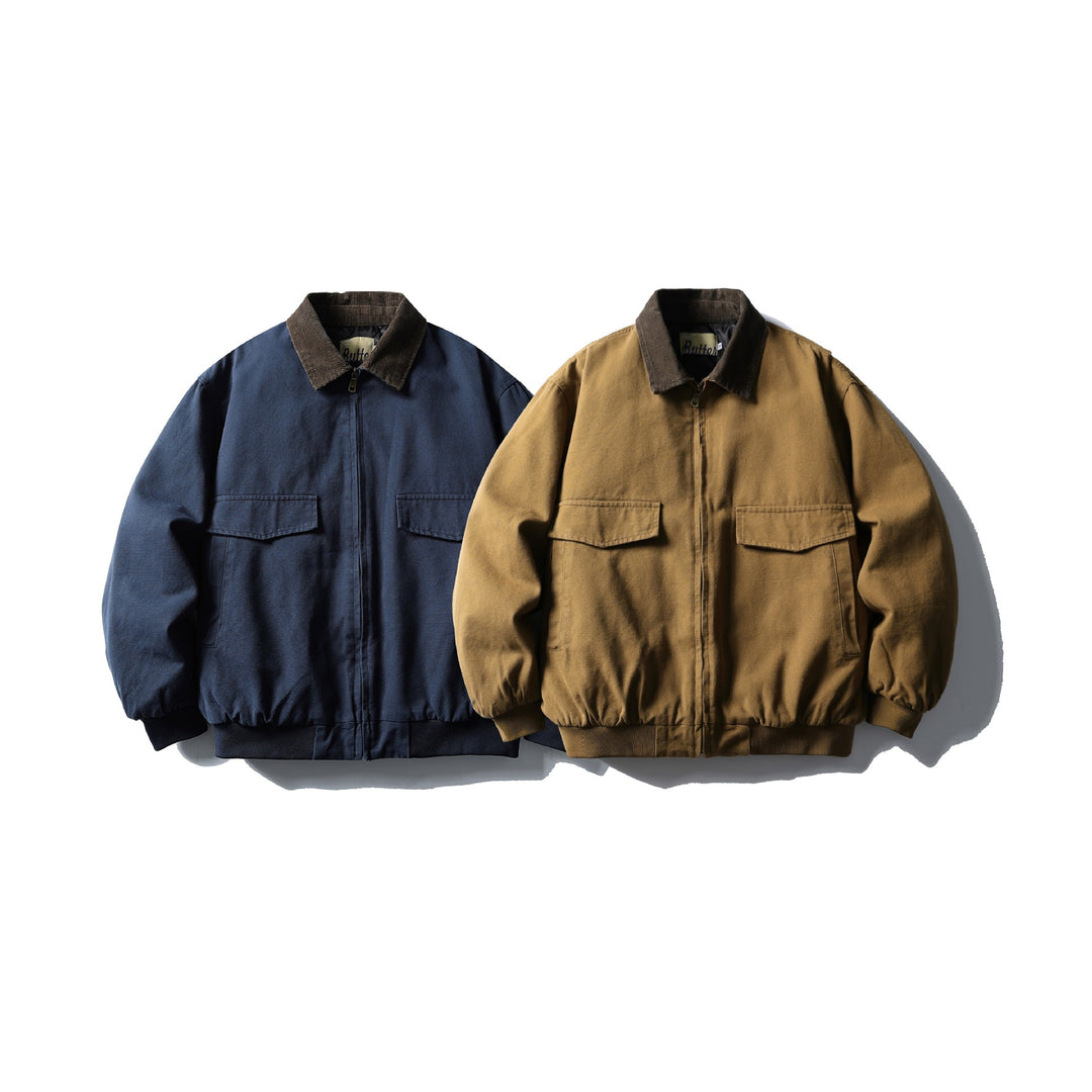 Men's Robust Canvas Jacket with Cord Collar and Utility Pockets Mune Fashion