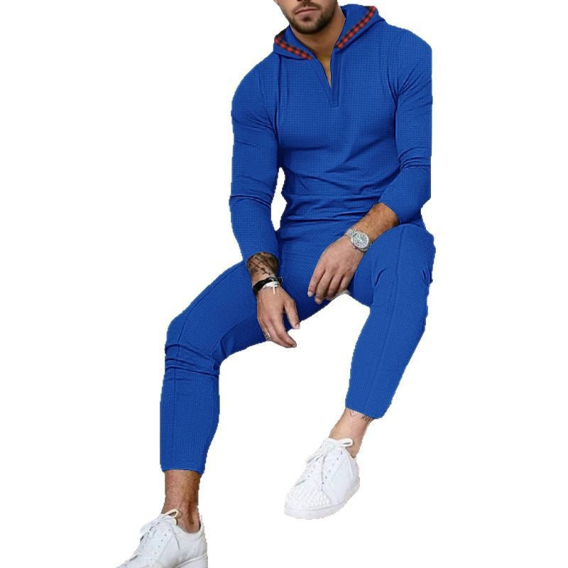 Men's Nano Slim-Fit Waffle Knit Hoodie Set with Half Zip, Contrast Lined Hood and Tapered Jogging Pants Mune Fashion