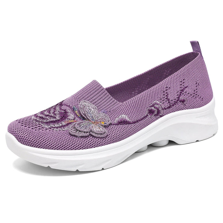 Ladies Elegant Slip-On Sneakers with Floral Embroidery Mune Fashion