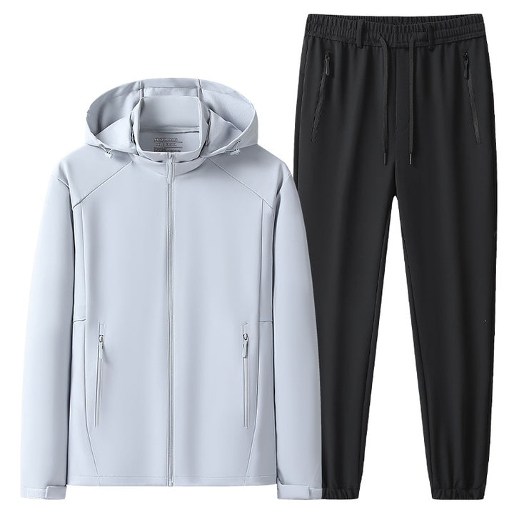 Men's Weatherproof Softshell Training Suit with Hooded Zip Jacket, Zipper Pockets & Tapered Jogging Pants Mune Fashion