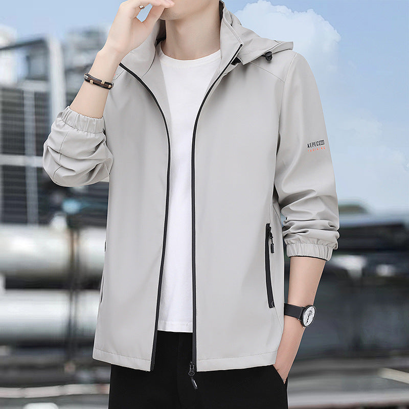 Men's lightweight softshell hoodie jacket with windproof membrane, zip pockets, and elastic cuffs Mune Fashion