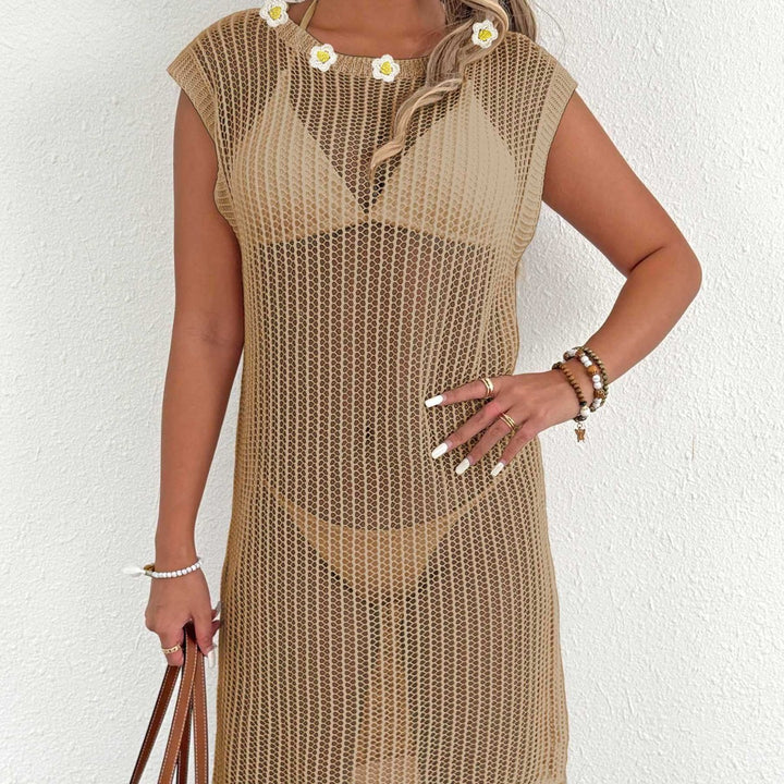 Women airy net beach dress with fringes Mune Fashion