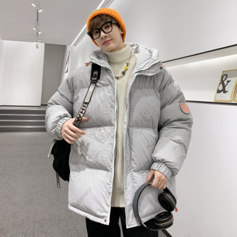 Men's padded oversized quilted jacket with hood and allover print Mune Fashion