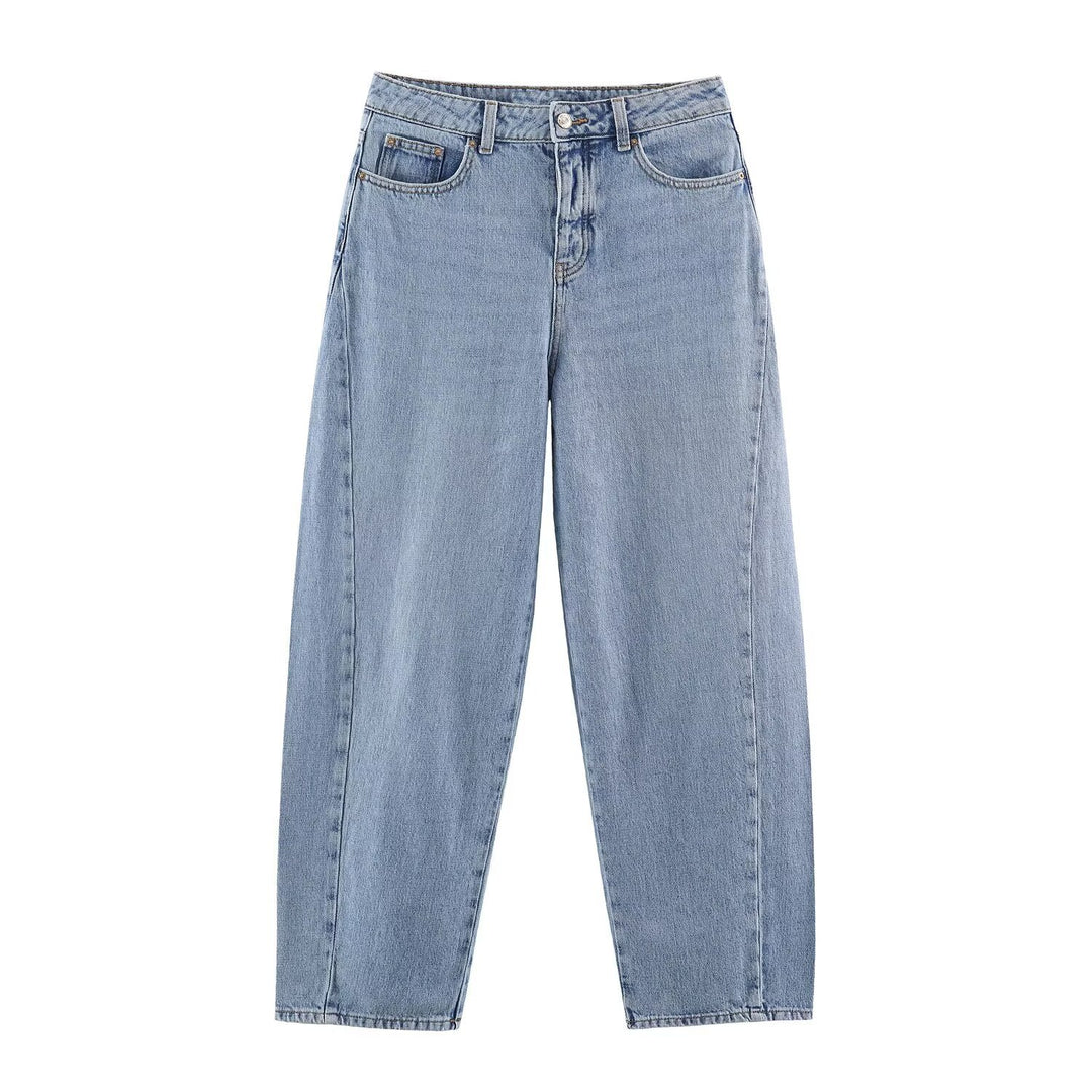 Women's high-waisted wide jeans with straight leg and cropped length Mune Fashion
