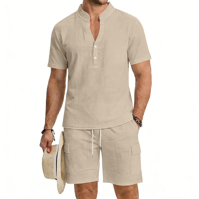Men's lightweight short sleeve shirt with mandarin collar and half button placket Mune Fashion