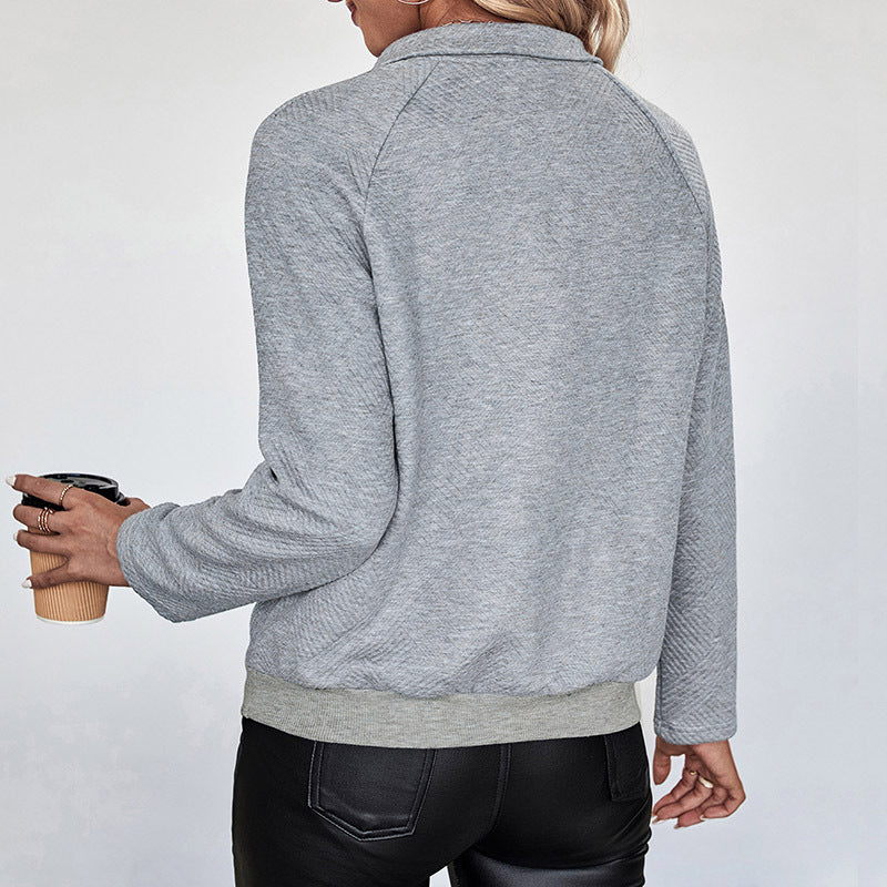 Women's Cozy Pullover with Half Closed Collar Mune Fashion