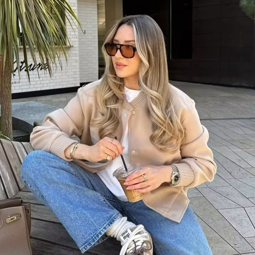 Women's short cut bomber jacket with ribbed cuffs Mune Fashion