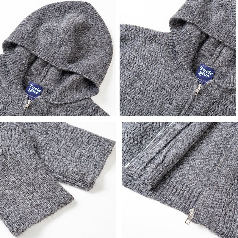 Unisex Knit Hooded Jacket with Textured Pattern and Full Zip Mune Fashion