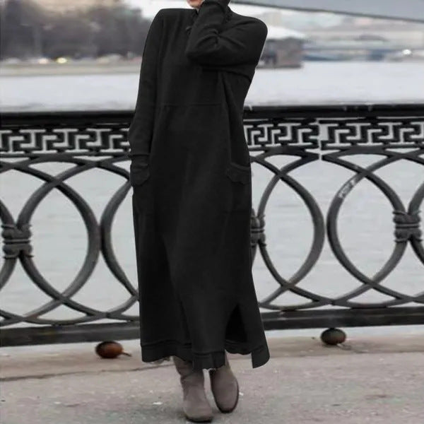 Women's long knit maxi dress with side slits and patch pockets Mune Fashion