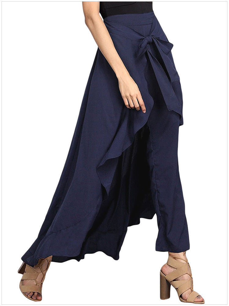 Ladies in airy maxi skirt with ruffles, wrap look and waistband Mune Fashion