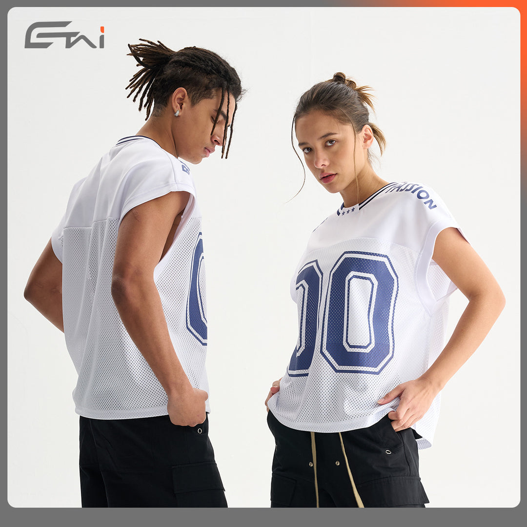 Unisex Breathable Mesh Sports Top Without Sleeves with Ribbed Polo Collar Mune Fashion