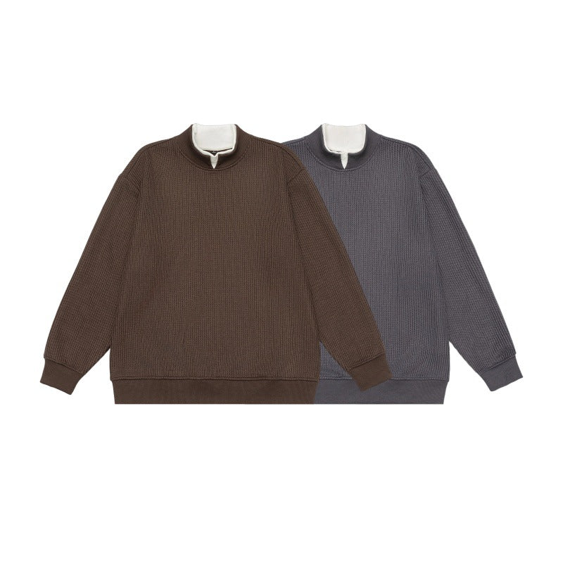 Unisex Fine Structured Mockneck Sweatshirt with Half Zip and Integrated Placket Mune Fashion