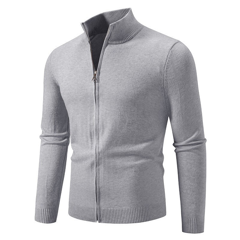 Men's narrow fit zip-up cardigan with ribbed stand-up collar and fine cotton blend Mune Fashion