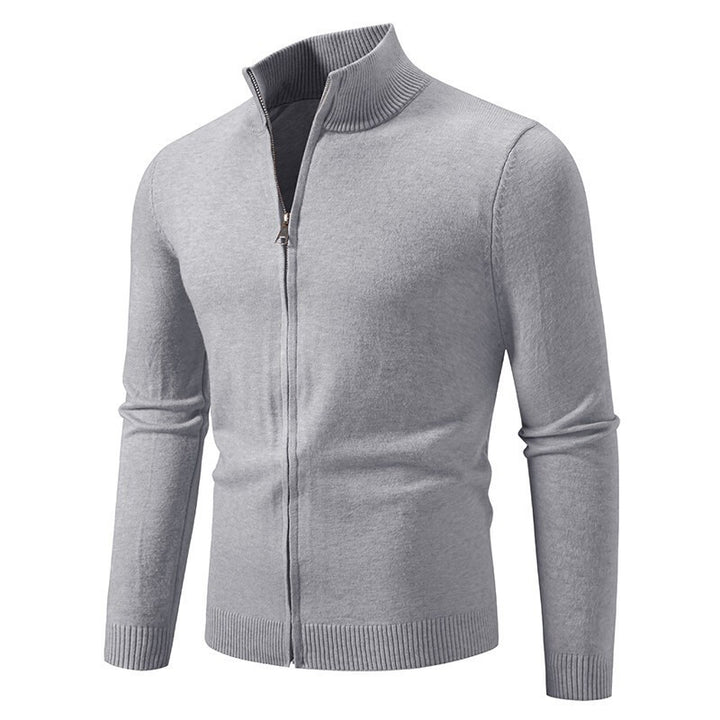 Men's narrow fit zip-up cardigan with ribbed stand-up collar and fine cotton blend Mune Fashion