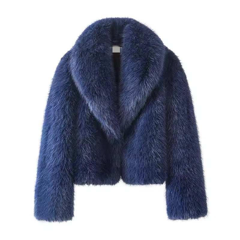 Ladies short cut luxury faux fur bolero with voluminous shawl collar Mune Fashion