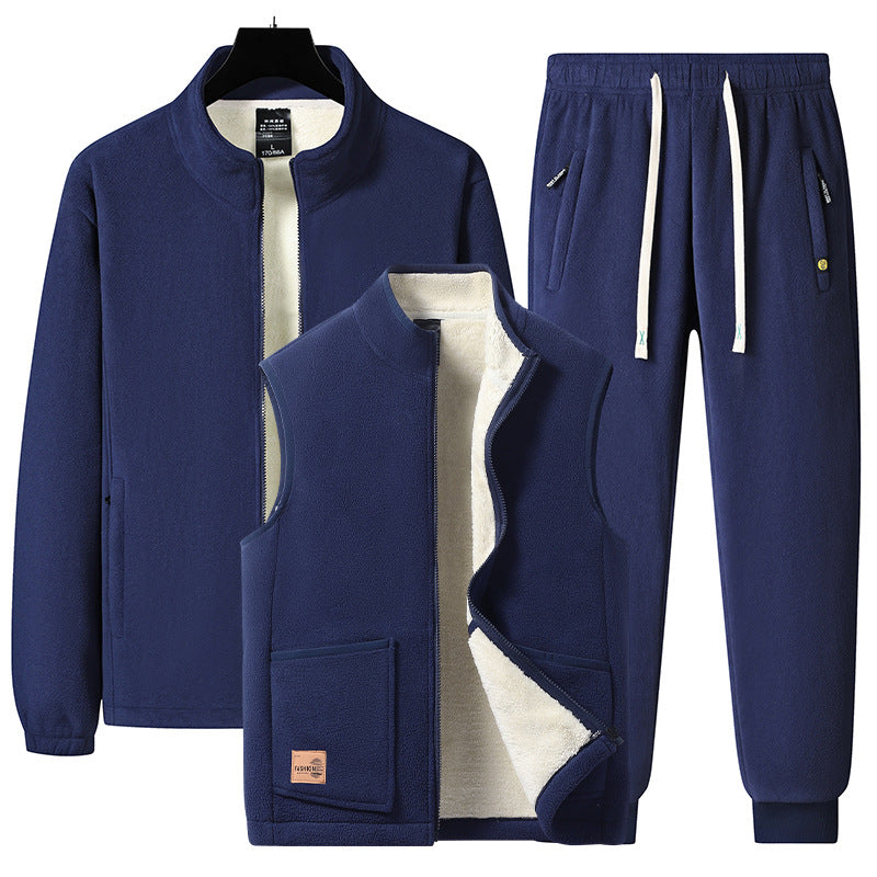 Men's Three-Piece Thermal Fleece Training Set with Padded Vest and Jogging Pants Mune Fashion