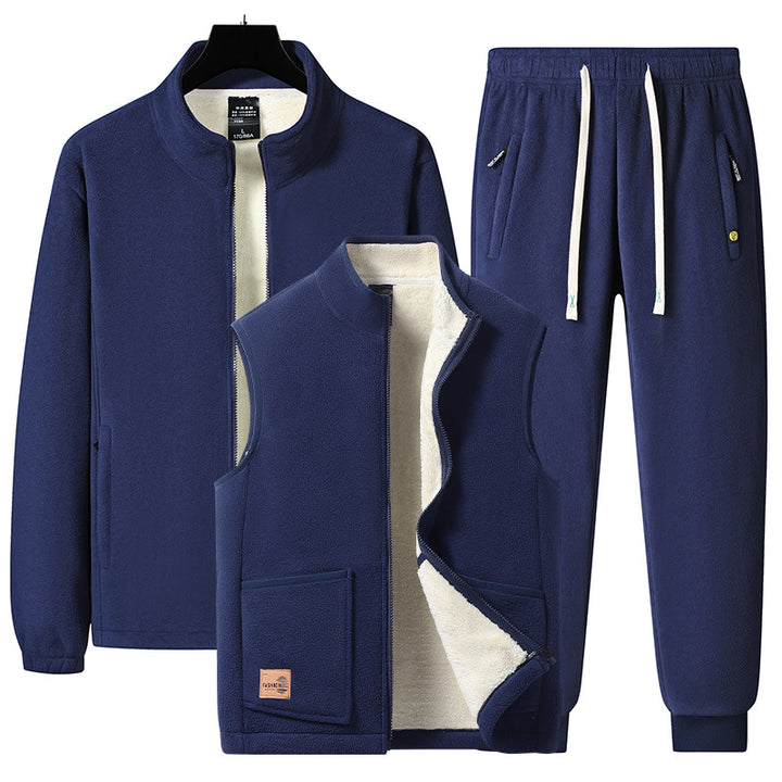 Men's Three-Piece Thermal Fleece Training Set with Padded Vest and Jogging Pants Mune Fashion