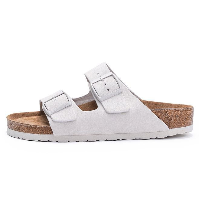 Unisex cork footbed slides with adjustable double straps made of suede Mune Fashion