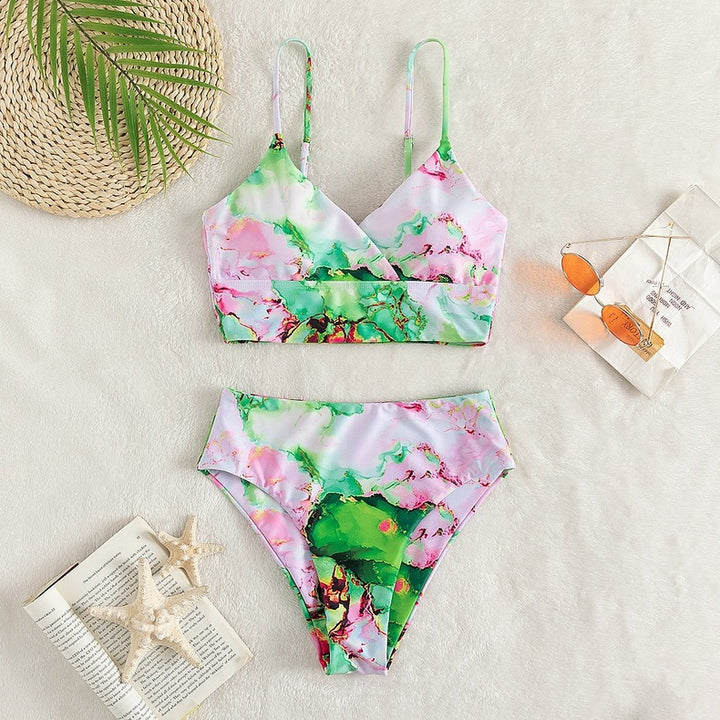 Women's Bikini Set with Crossed Top and Floral Details Mune Fashion