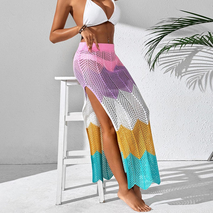 Women's airy crochet beach sarong with geometric pattern Mune Fashion