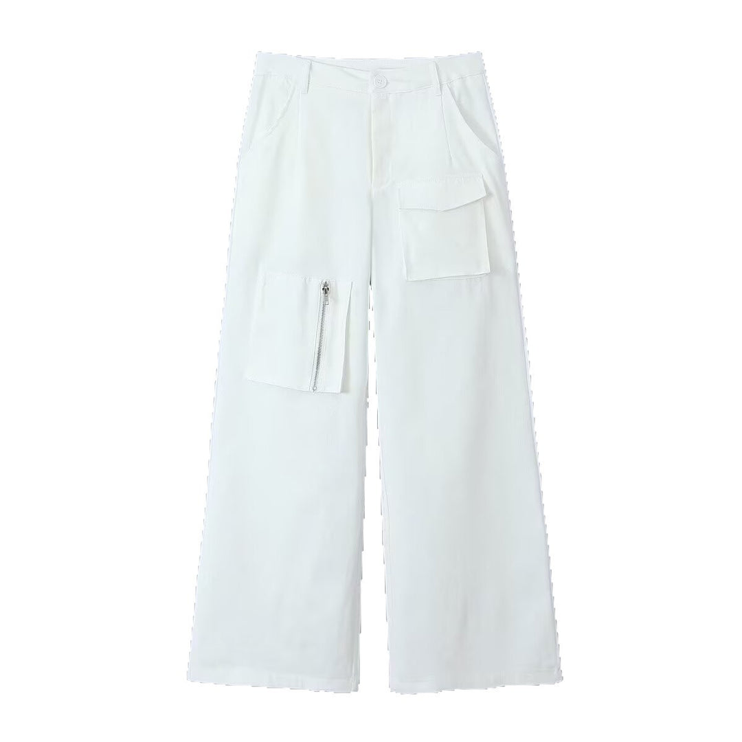 Women's Wide Cargo Pants with High Waist and Utility Pockets Mune Fashion