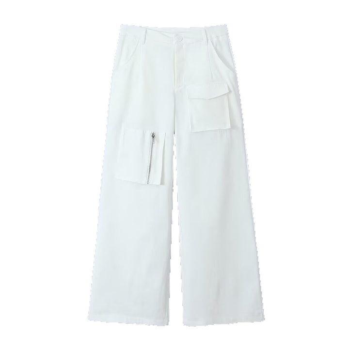 Women's Wide Cargo Pants with High Waist and Utility Pockets Mune Fashion
