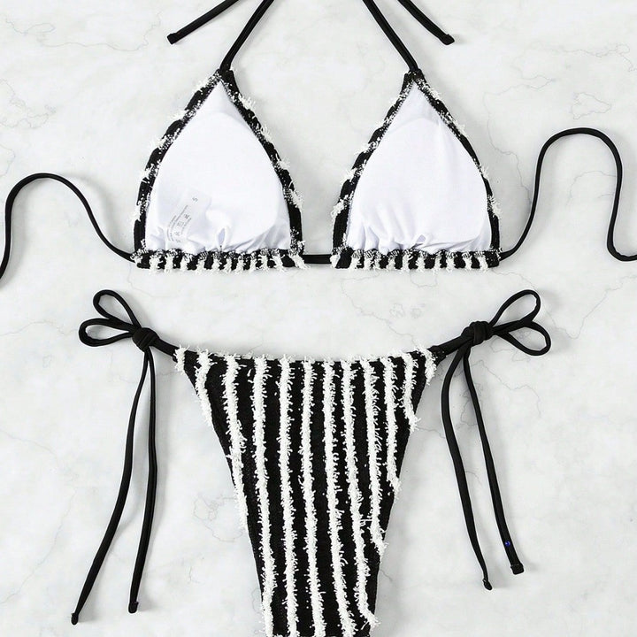 Women's Triangle Bikini with striking striped pattern Mune Fashion